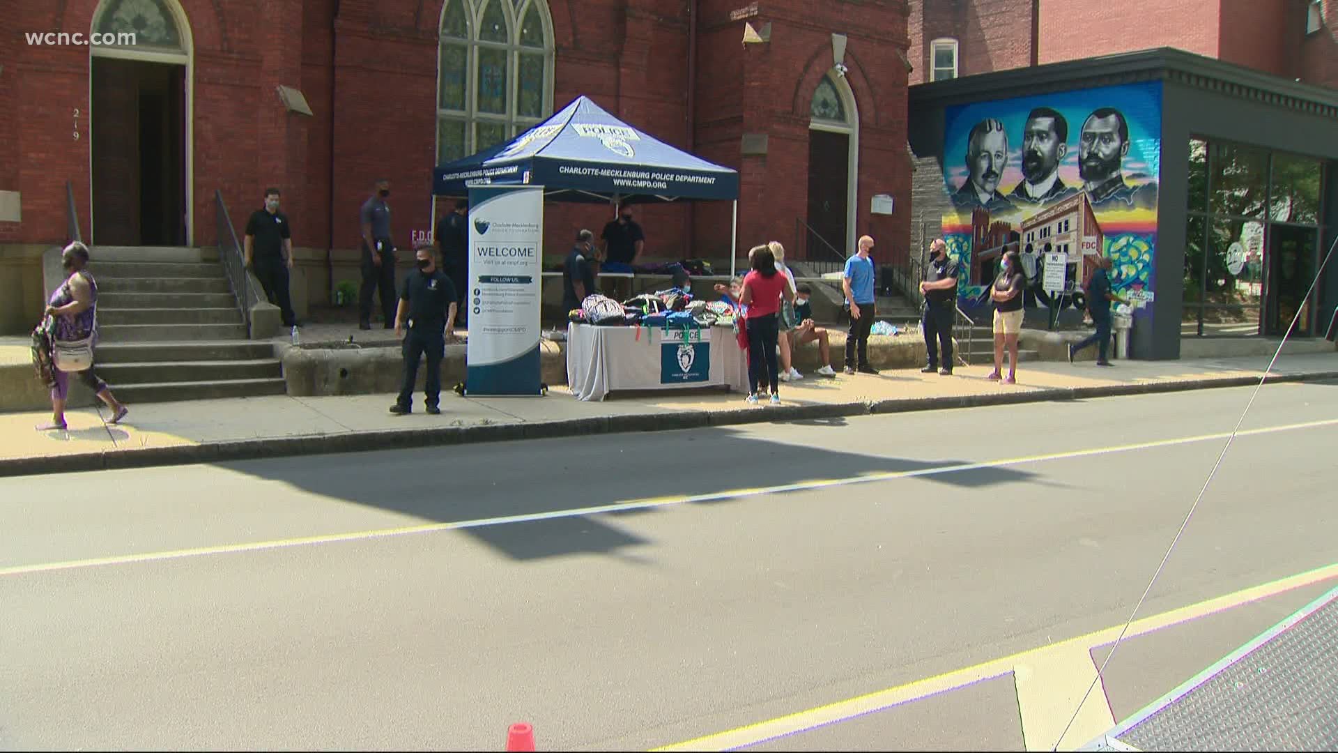 Parents were able to pick up free school supplies on Saturday.