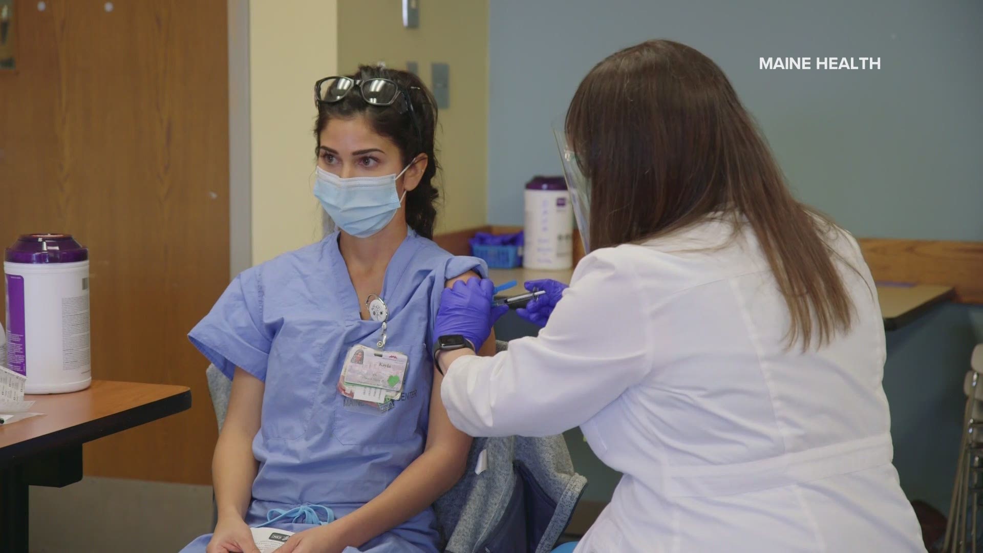 With Covid-19 vaccines arriving in Maine, front line workers at Maine Medical Center and Southern Maine Healthcare have begun receiving their shots.