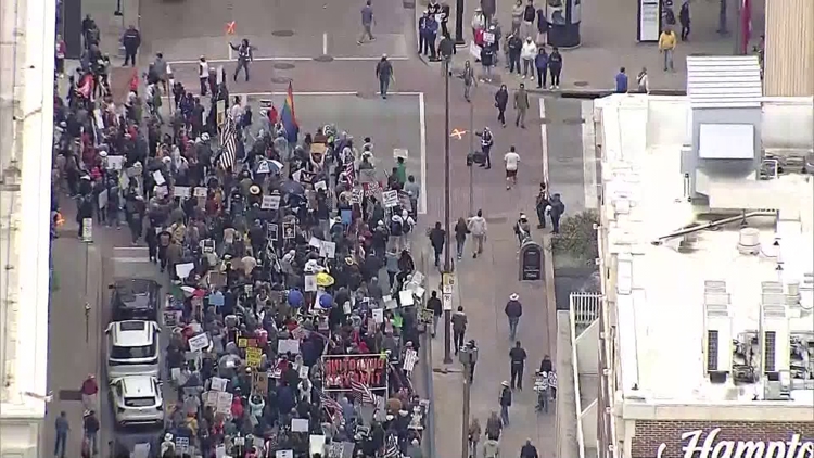 One detained after 'punches thrown' during Dallas 'No King's' protest, police say