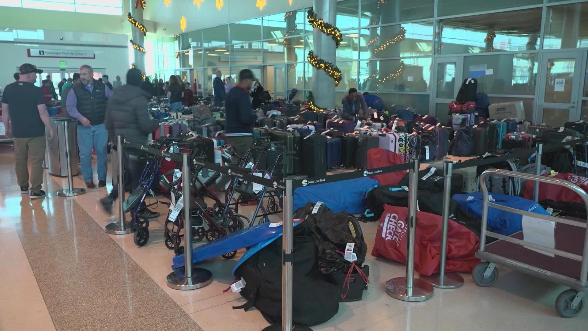 Dallas Love Field has organized bags and added a new online tool to get them back to people, and FedEx crews also picked up several carts of luggage.