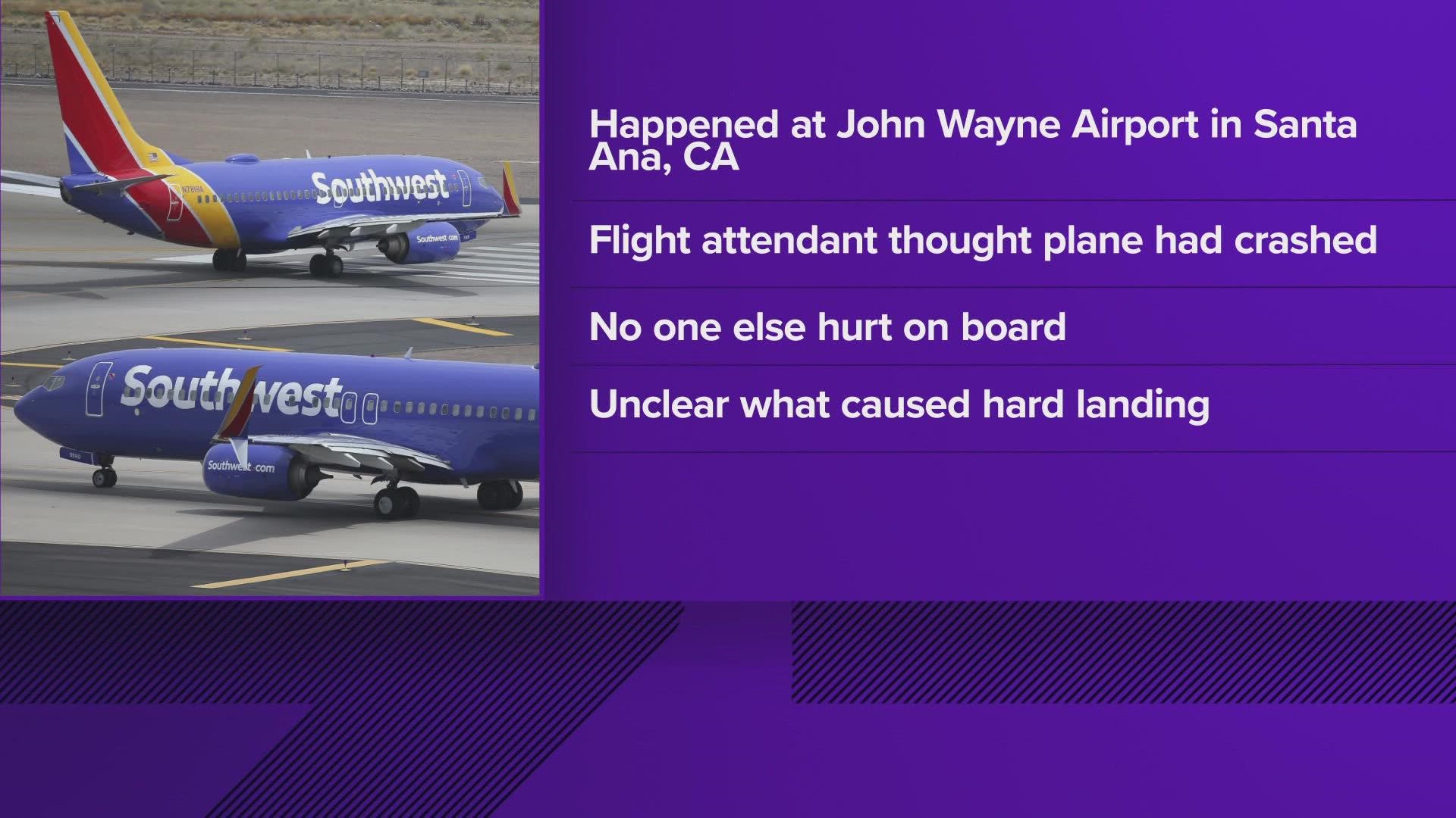 The National Transportation Safety Board said the impact of landing was so hard that the Southwest flight attendant thought the plane had crashed.