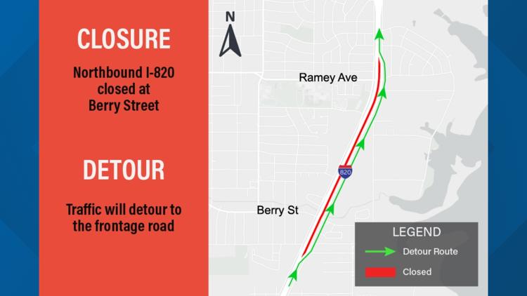 Northbound I-820 to close Wednesday in southeast Fort Worth for ongoing construction project