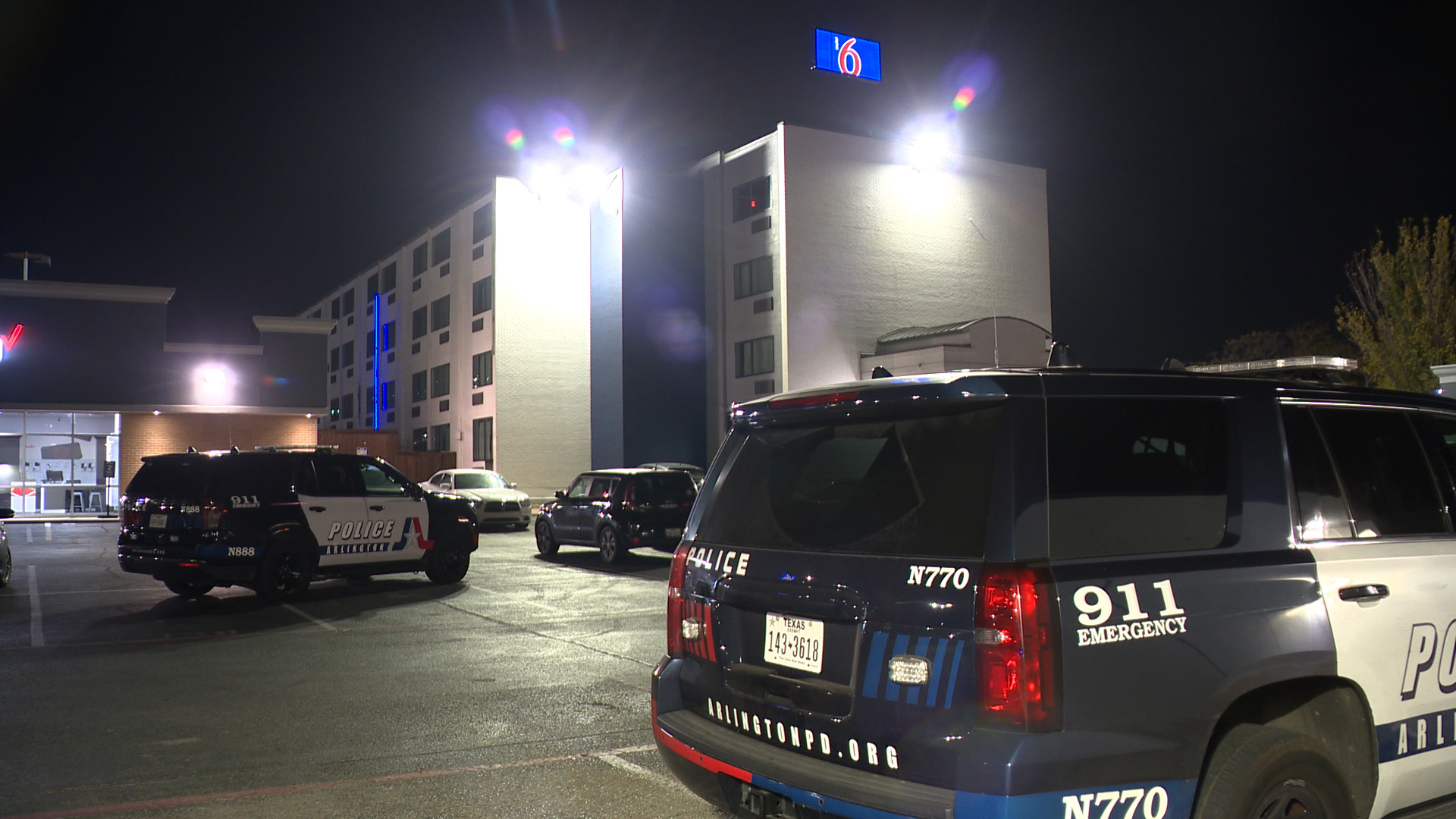 Arlington police said officers responded to a hotel early Wednesday morning for a report of a disturbance.