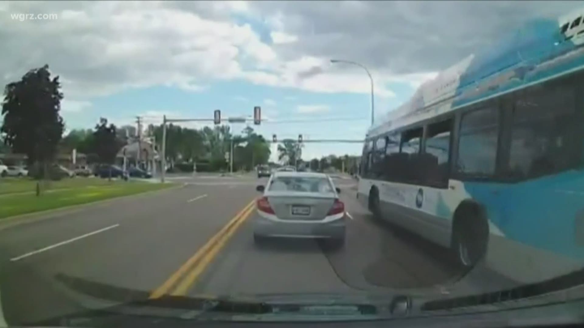An NFTA bus was caught on camera running a red light at a busy intersection in the north towns.