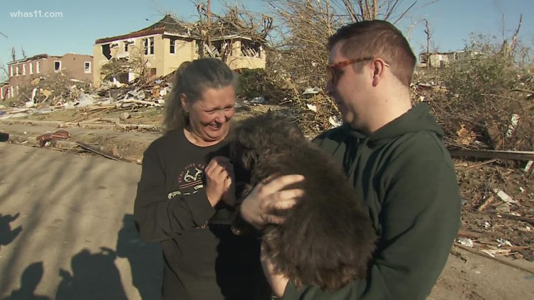 'I can't explain it': Mayfield woman crawls through hole to get out of destroyed home, later reunited with dog she thought died