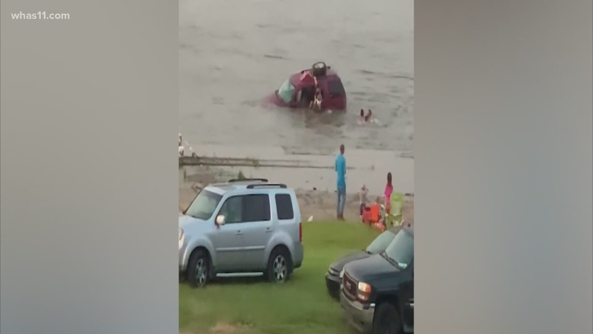 As a family was waiting for 4th of July celebrations to begin, their car somehow went into neutral and headed into the Ohio River.