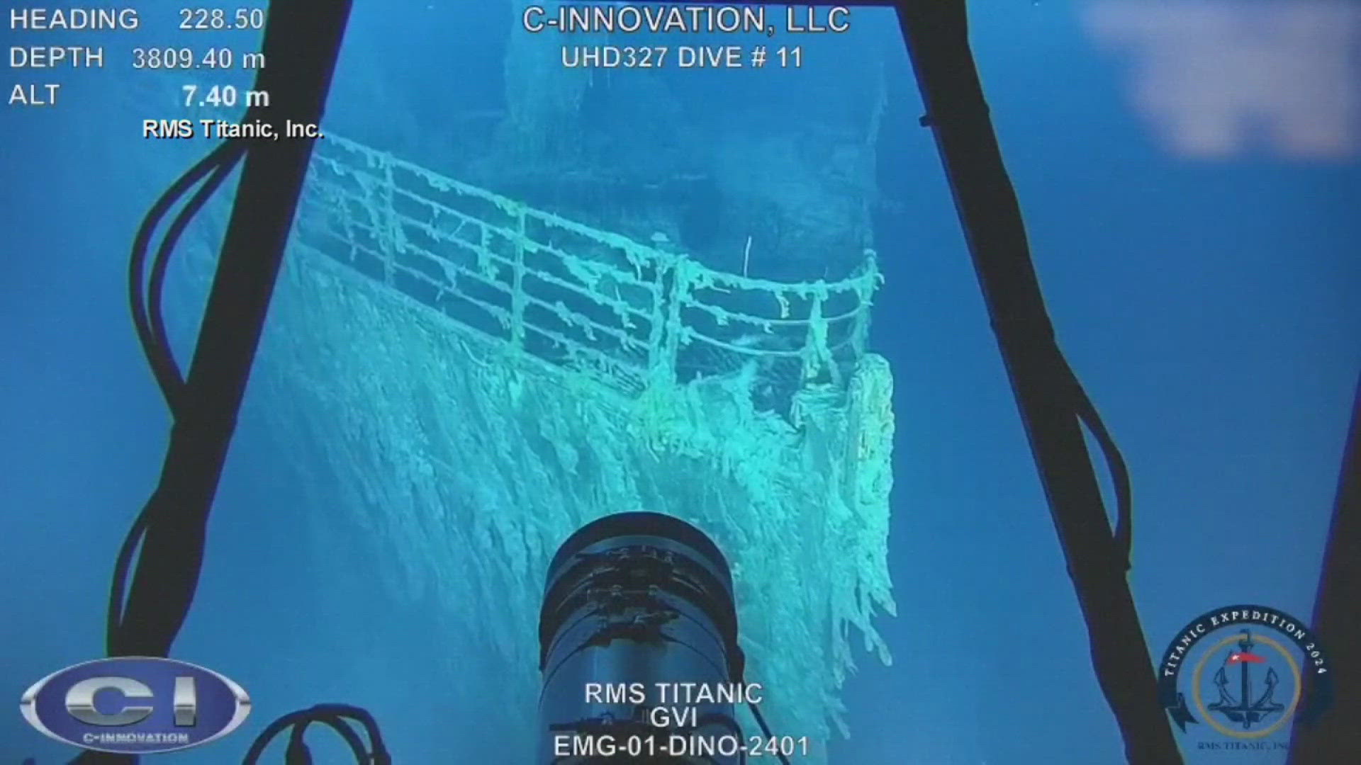 A salvage company went on a recent dive to the ship's wreckage site and discovered a portion of the railing on the front of the Titanic had fallen off.