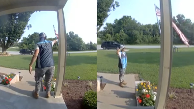 Amazon delivery driver unwraps, salutes Kentucky military family’s American flag