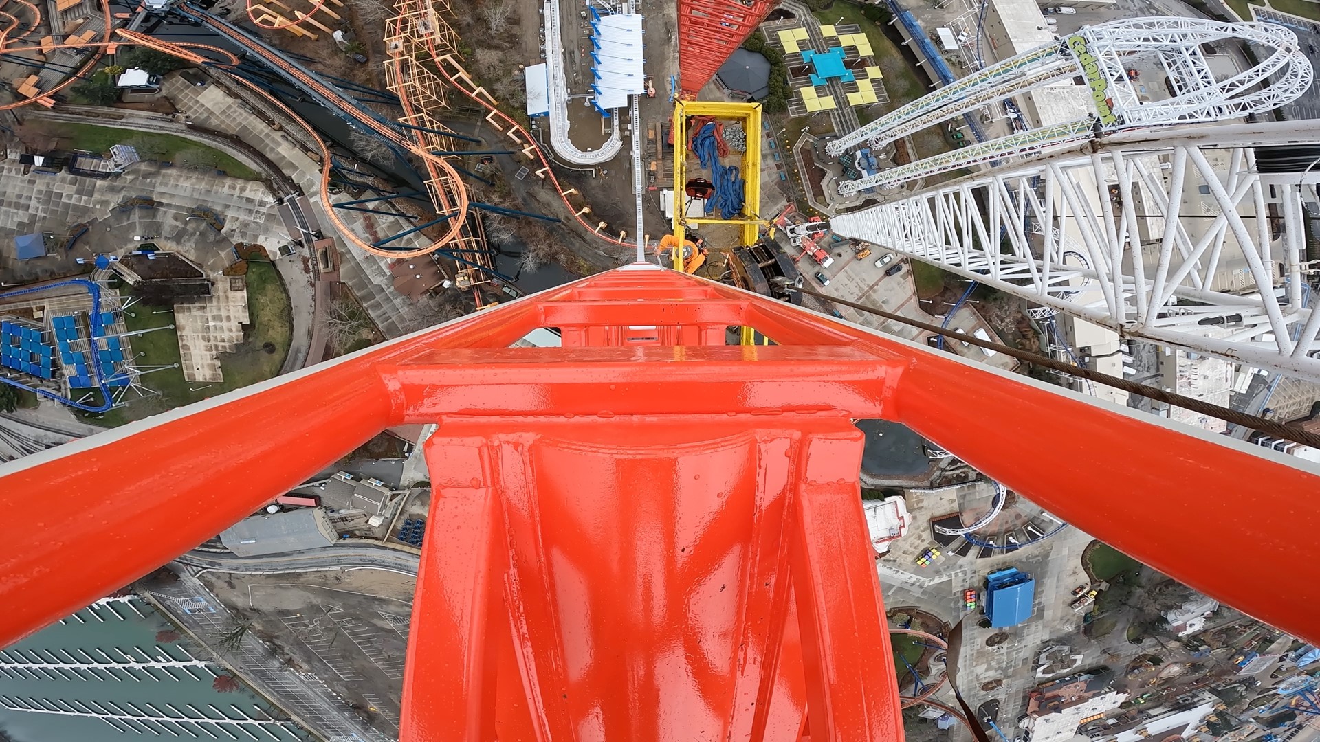 The construction of the Top Thrill 2 roller coaster at Cedar Point has reached a milestone as crews have completed the ride's new 420-foot-tall vertical spike tower.