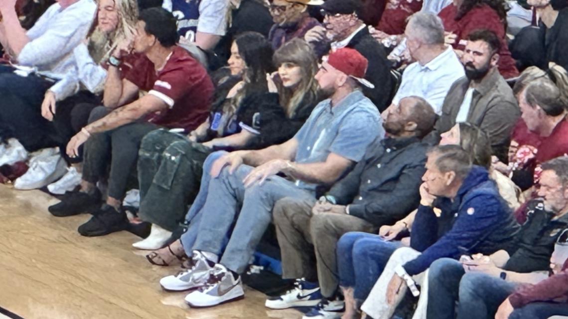 Taylor Swift and Travis Kelce spotted courtside at Game 3 of Cavs-Knicks