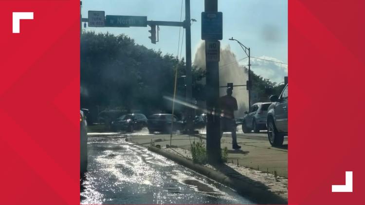 Akron water main break damages roadway, sidewalk on West Market Street, impacting several buildings