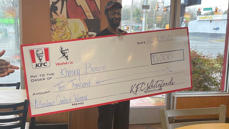 KFC employee wins $10K for his perfect work attendance