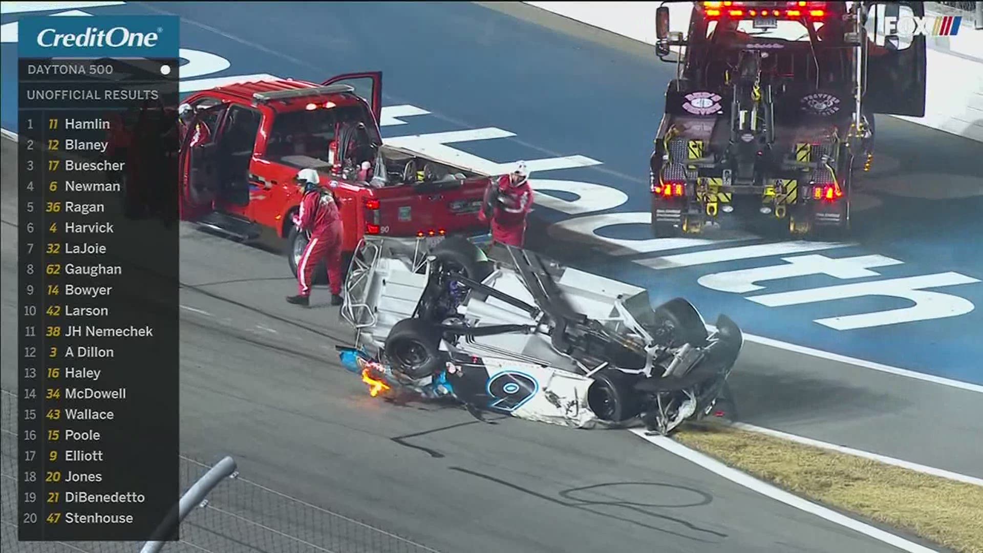 Driver Ryan Newman was hospitalized after the frightening crash on the last lap of the race.