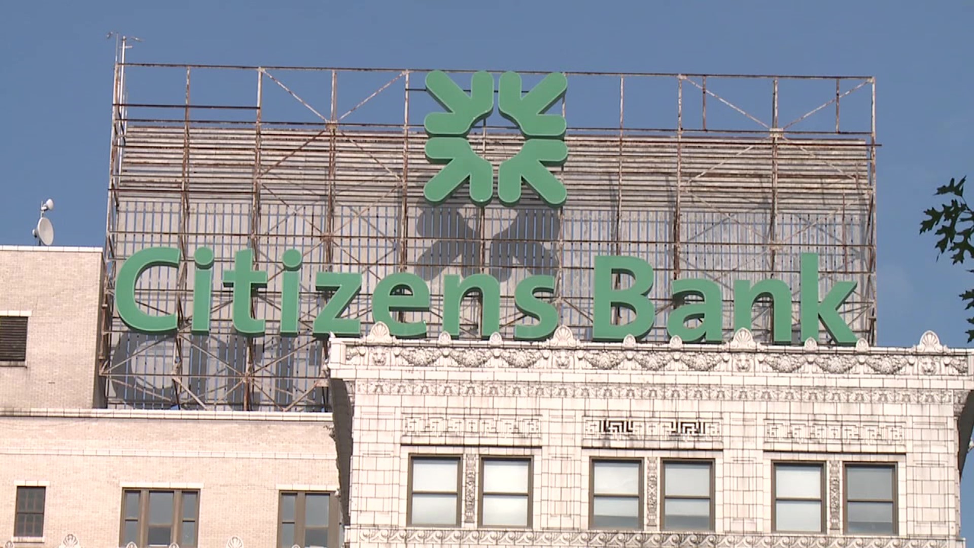 The sign for the bank, which is visible for miles around Wilkes-Barre, is coming down seven years after the company left the building.