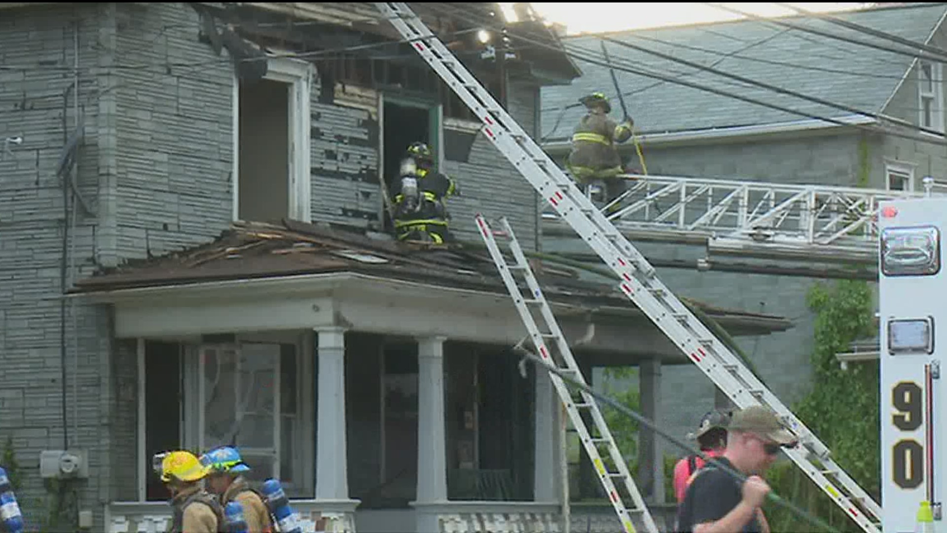 A firefighter was hurt while battling flames at a home in Northumberland County Saturday.