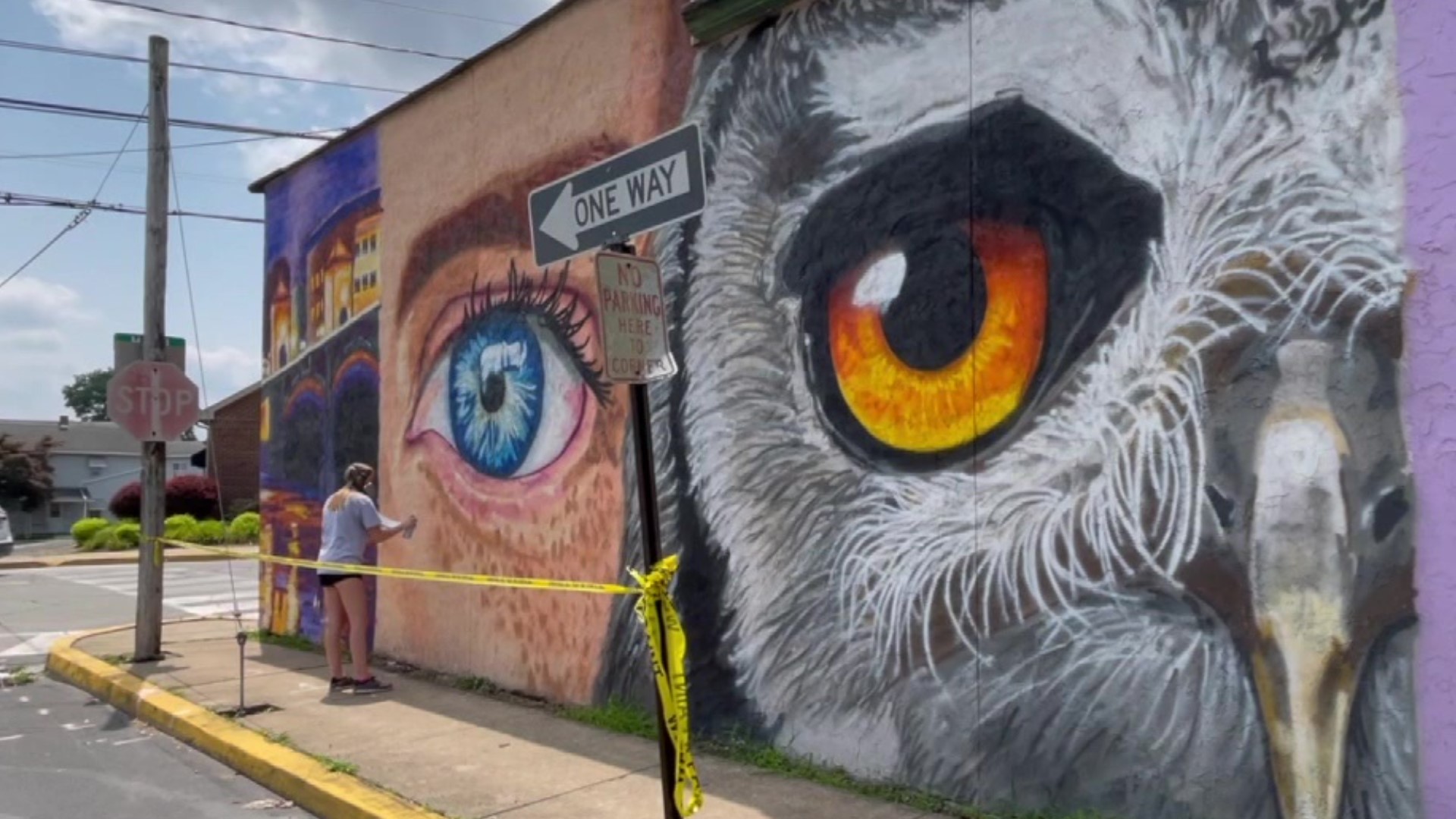 19-year-old Morgan Masters of Harveys Lake is nearly finished with a new street art piece on Walnut Street.