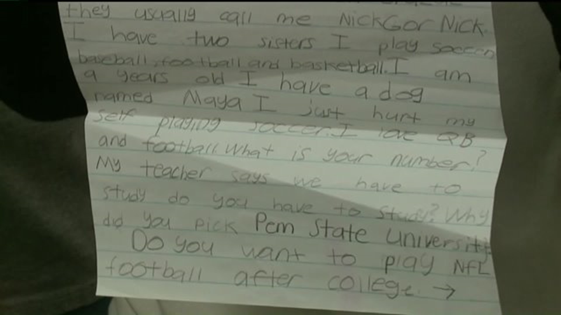 Young Students Get Letters From PSU Football Players