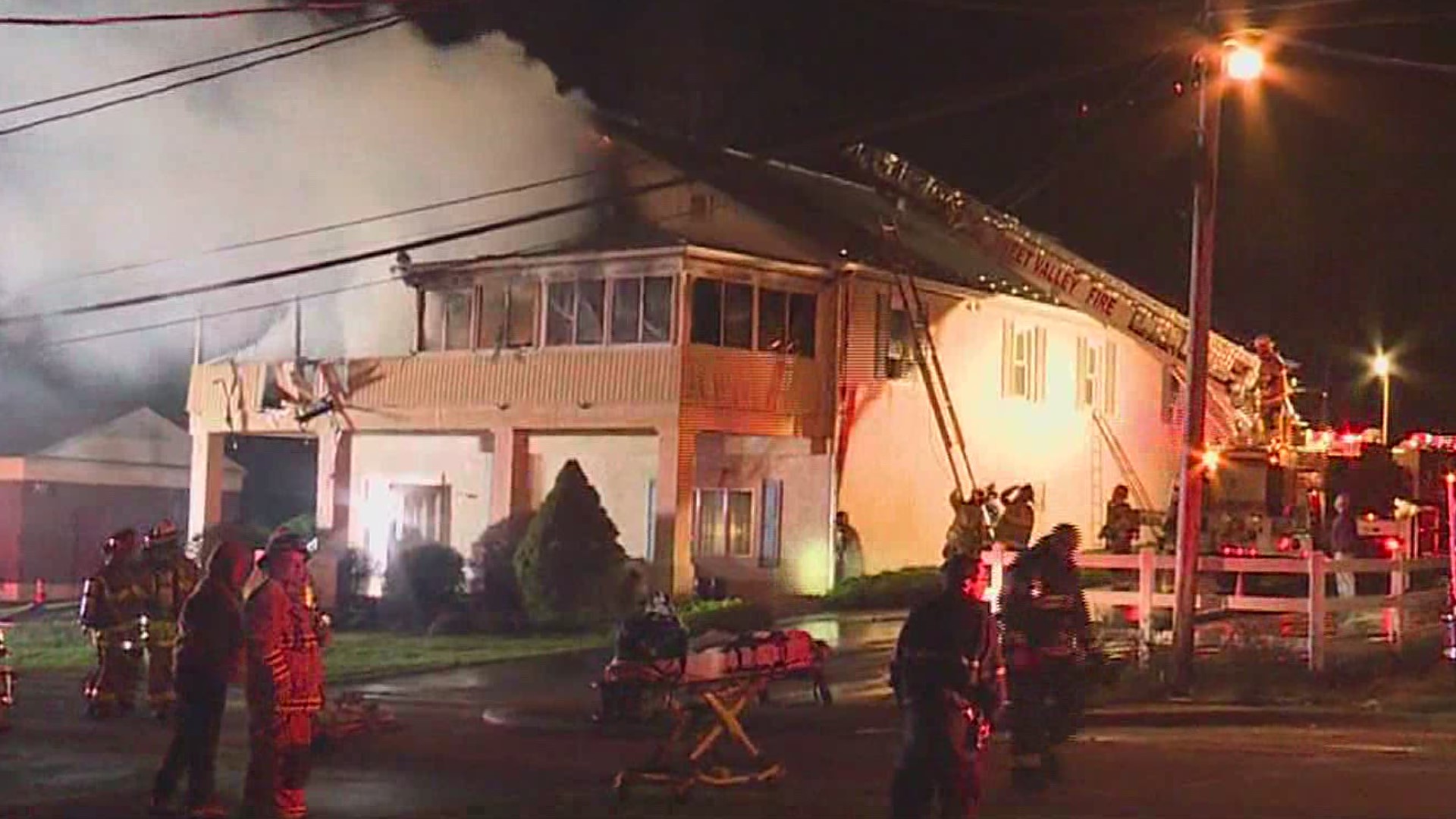 A fire wrecked a funeral home and an apartment in Luzerne County early Monday morning.