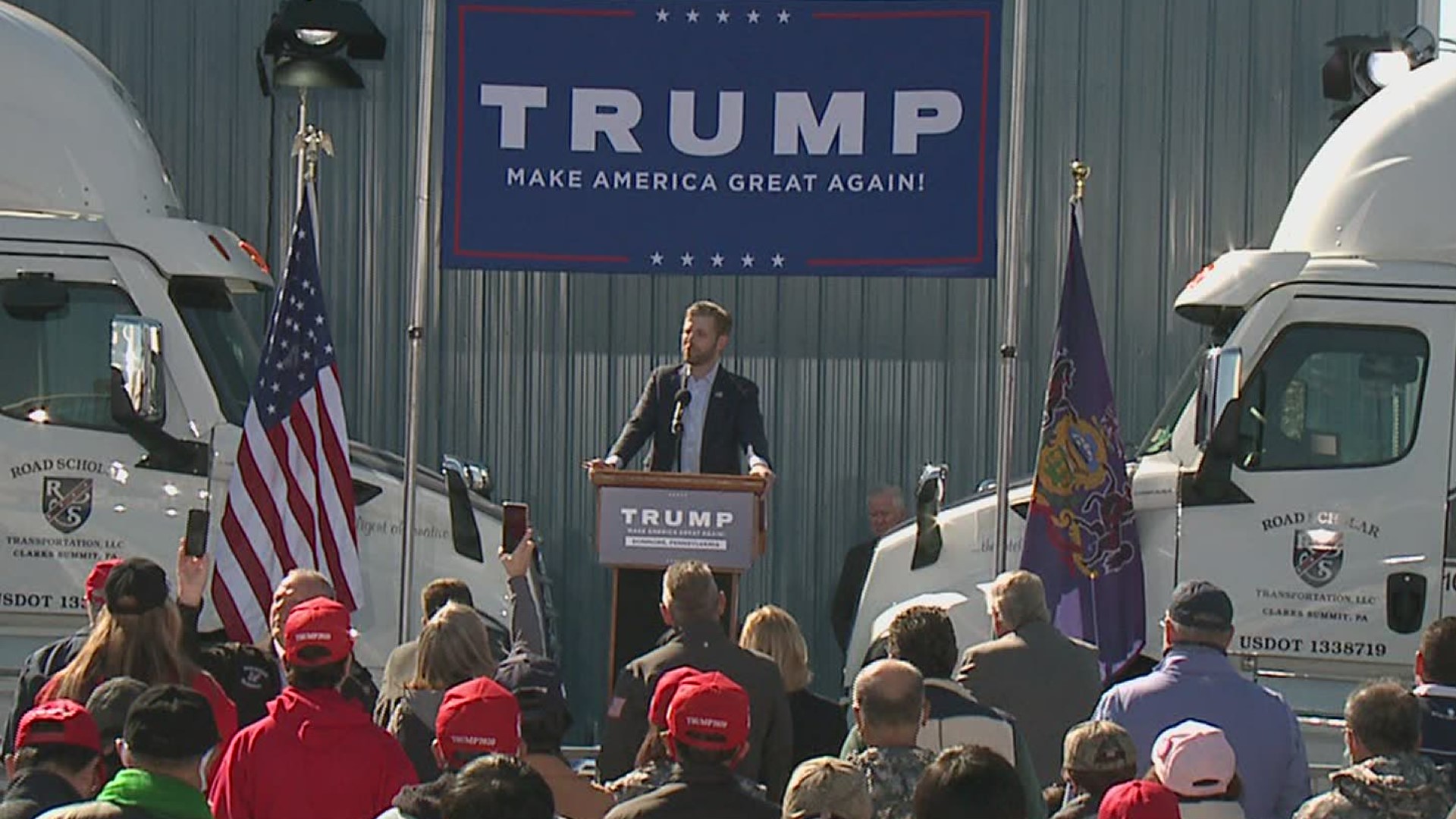 Eric Trump spoke to supporters at Road Scholar Transport in Dunmore Saturday afternoon.