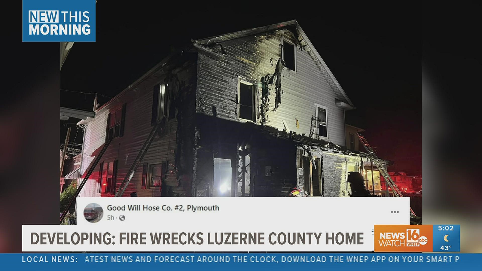 A fire wrecked a home Monday night in Luzerne County.