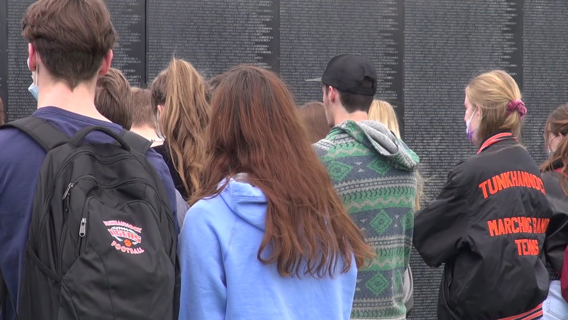 The Wall That Heals, the traveling Vietnam memorial is on display on the football field at Tunkhannock Area High School, where students got a chance to see it.