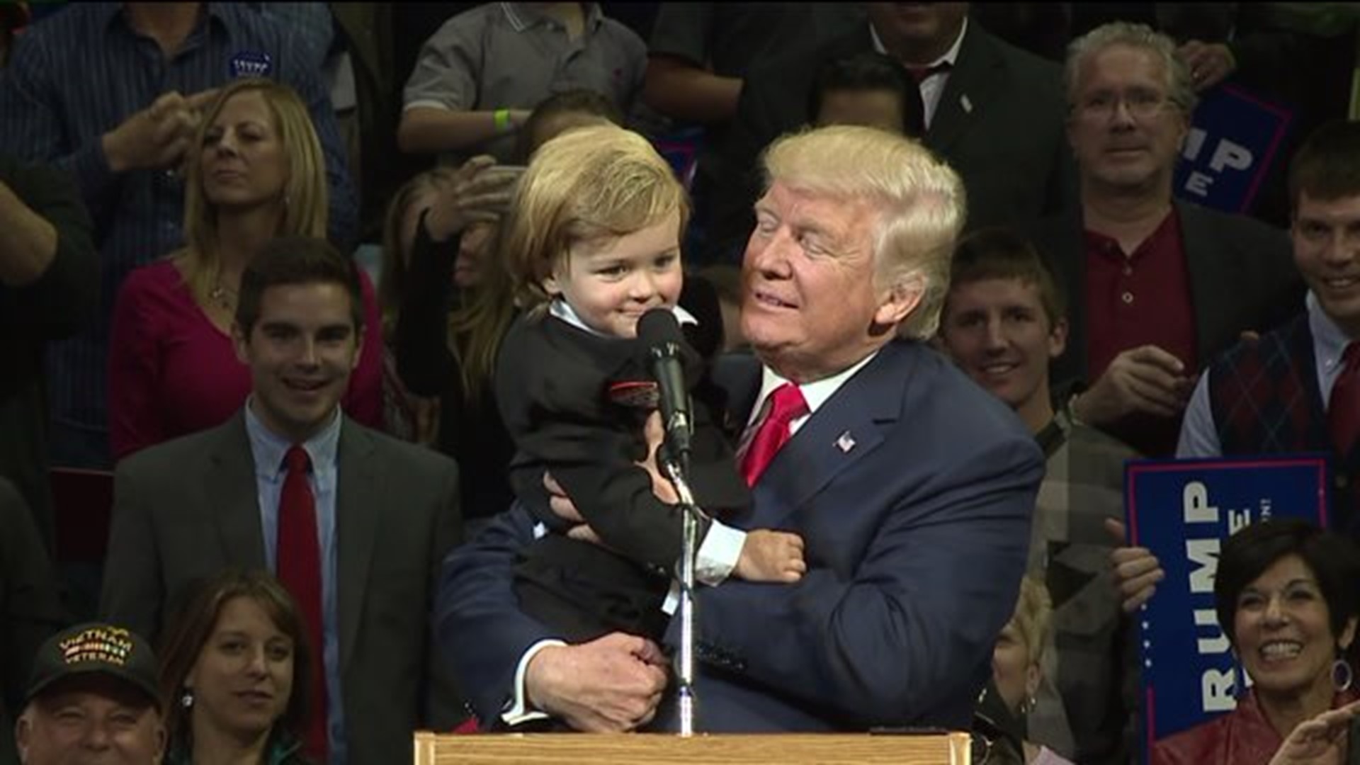 Trump Pulls 'Mini Trump' on Stage During Rally, Crowd Goes Wild