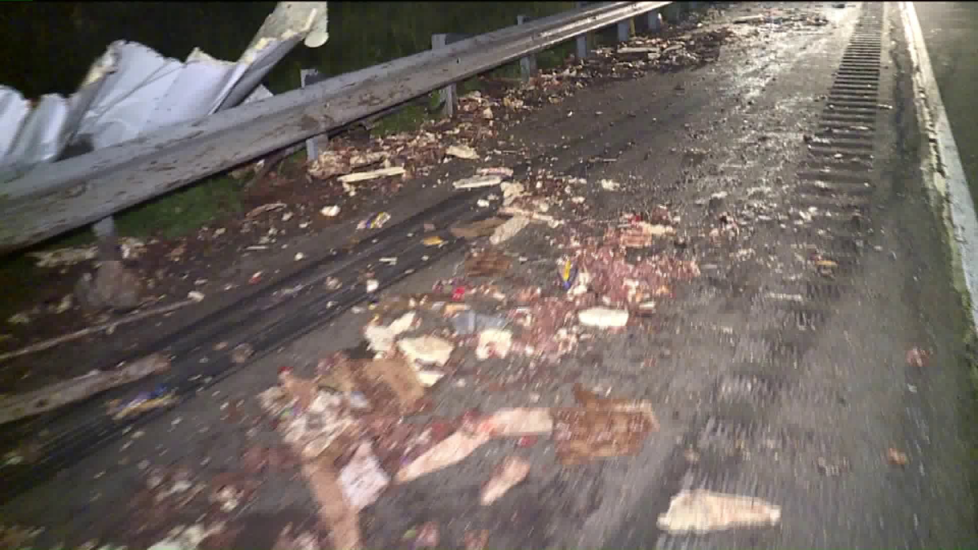 Tractor Trailer Crash Left Chocolaty Mess on Highway