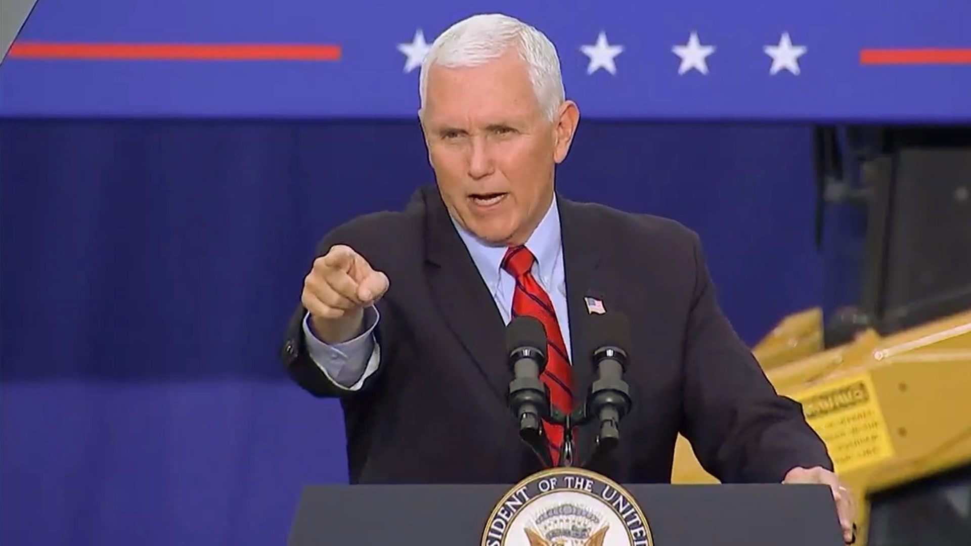 The vice president spoke around 4:30 p.m. to the rally at Kuharchik Construction in Exeter.