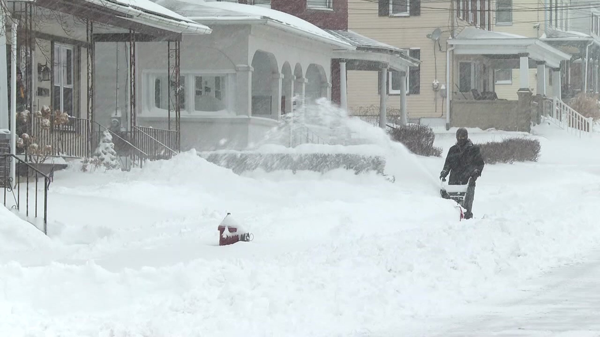 Shovels and snowblowers were out in Lehighton as people tried to keep up with the snow.