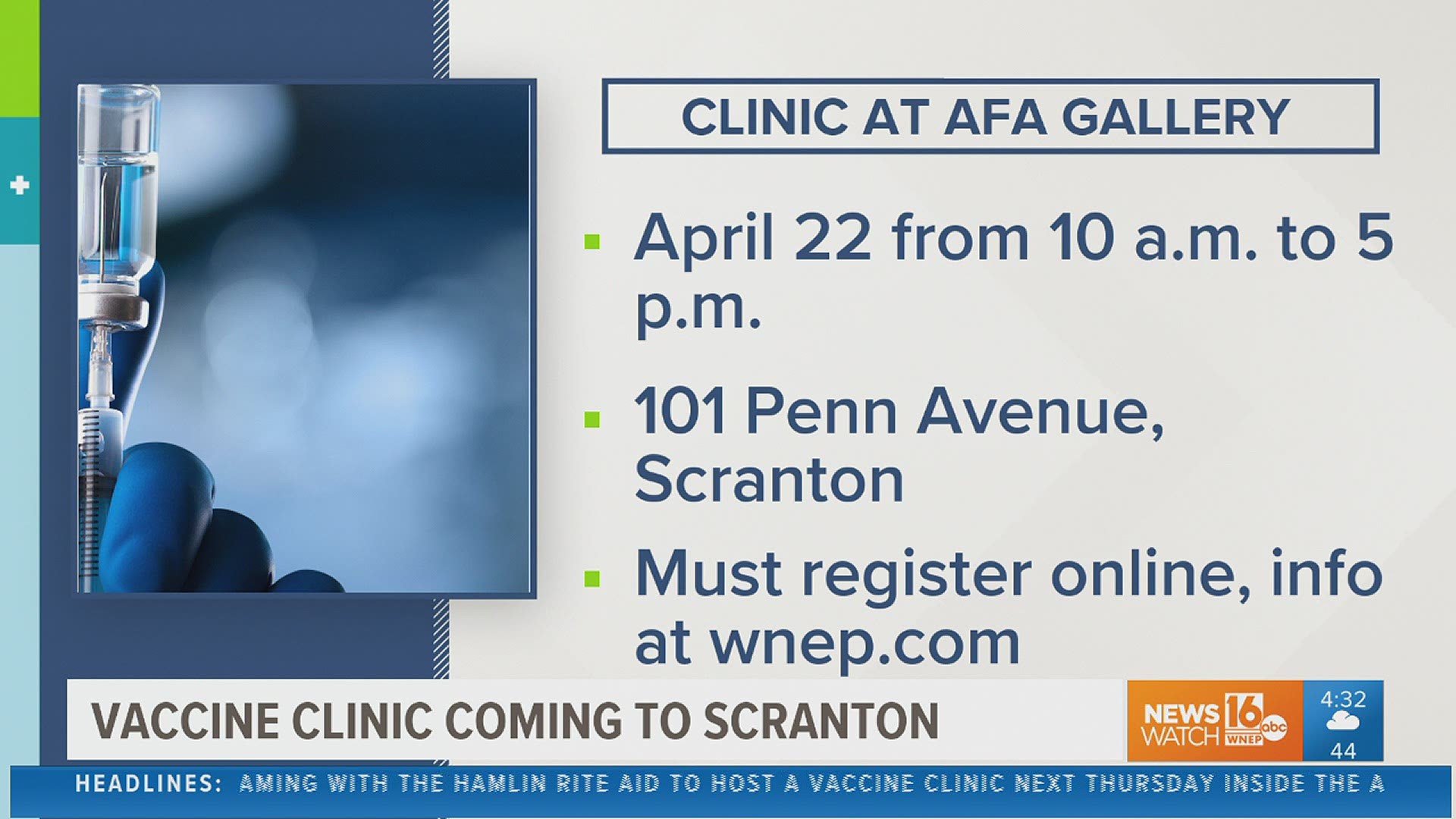 If you need to make an appointment for your vaccination, a non-profit in Scranton is hosting a clinic next week.