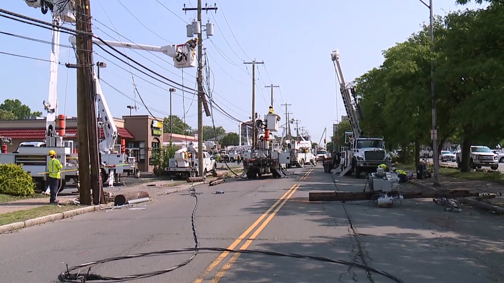 For the second day in a row, crews are back on South Main Street in Wilkes-Barre, working to clean up the mess the storm caused.