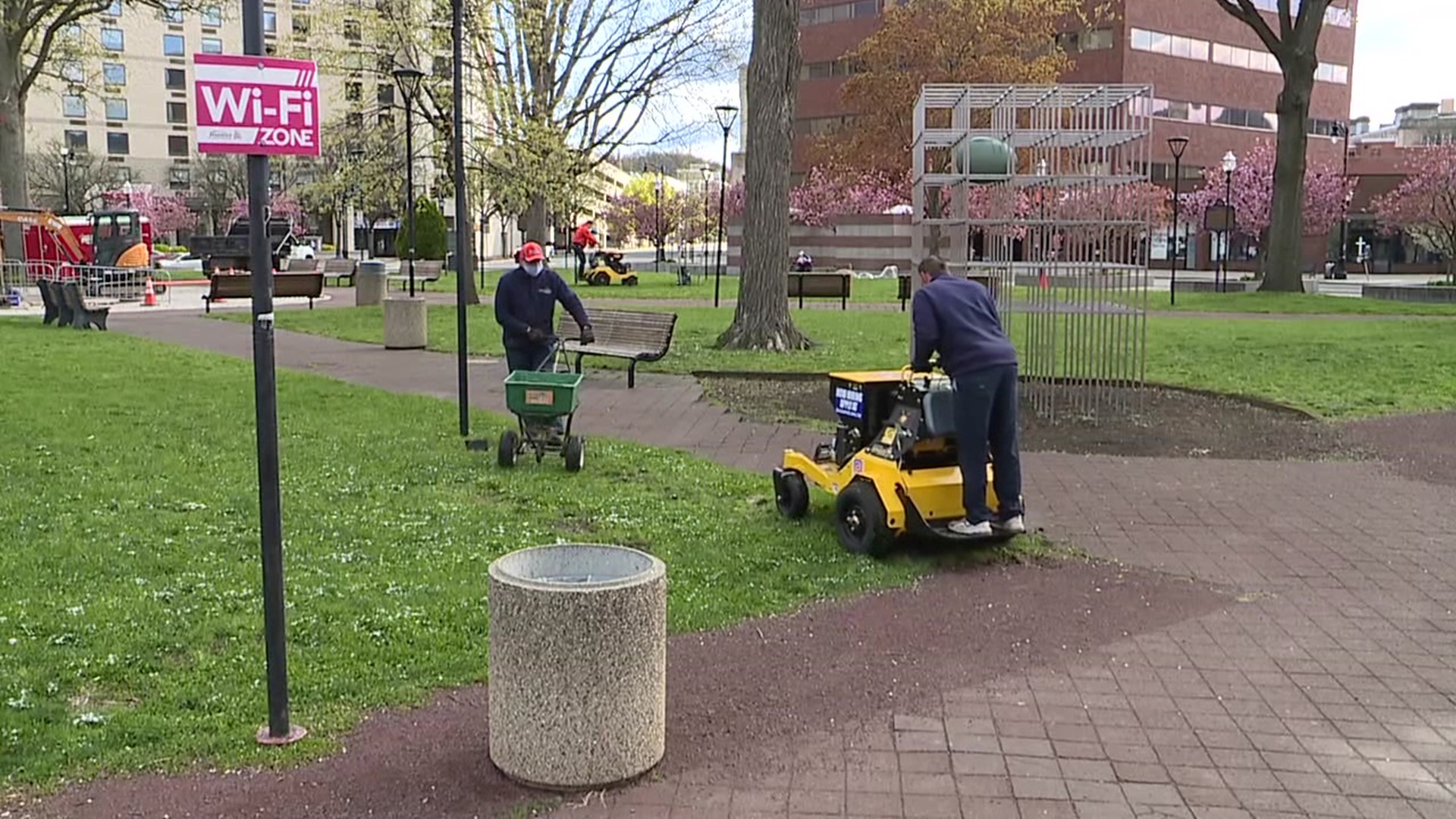 Workers spent Thursday morning taking care of the environment in downtown Wilkes-Barre.