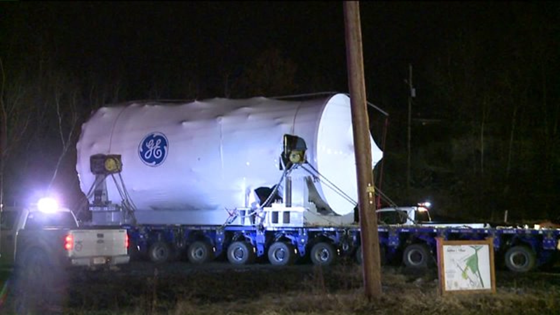Trailer Hauls Giant Turbine to Power Plant in Jessup
