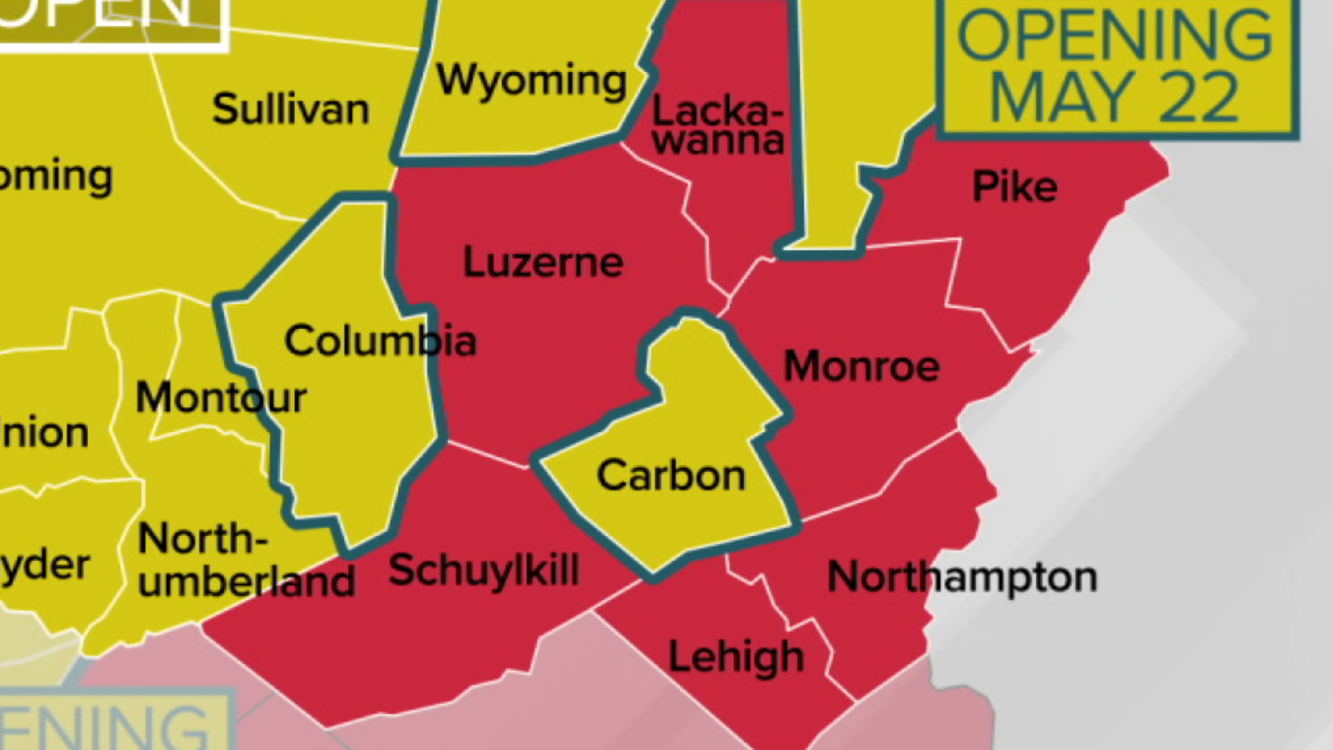 Map Of Carbon County Pa Carbon County To Go Yellow Next Week, Surrounded By Counties Remaining In  Red | Wnep.com