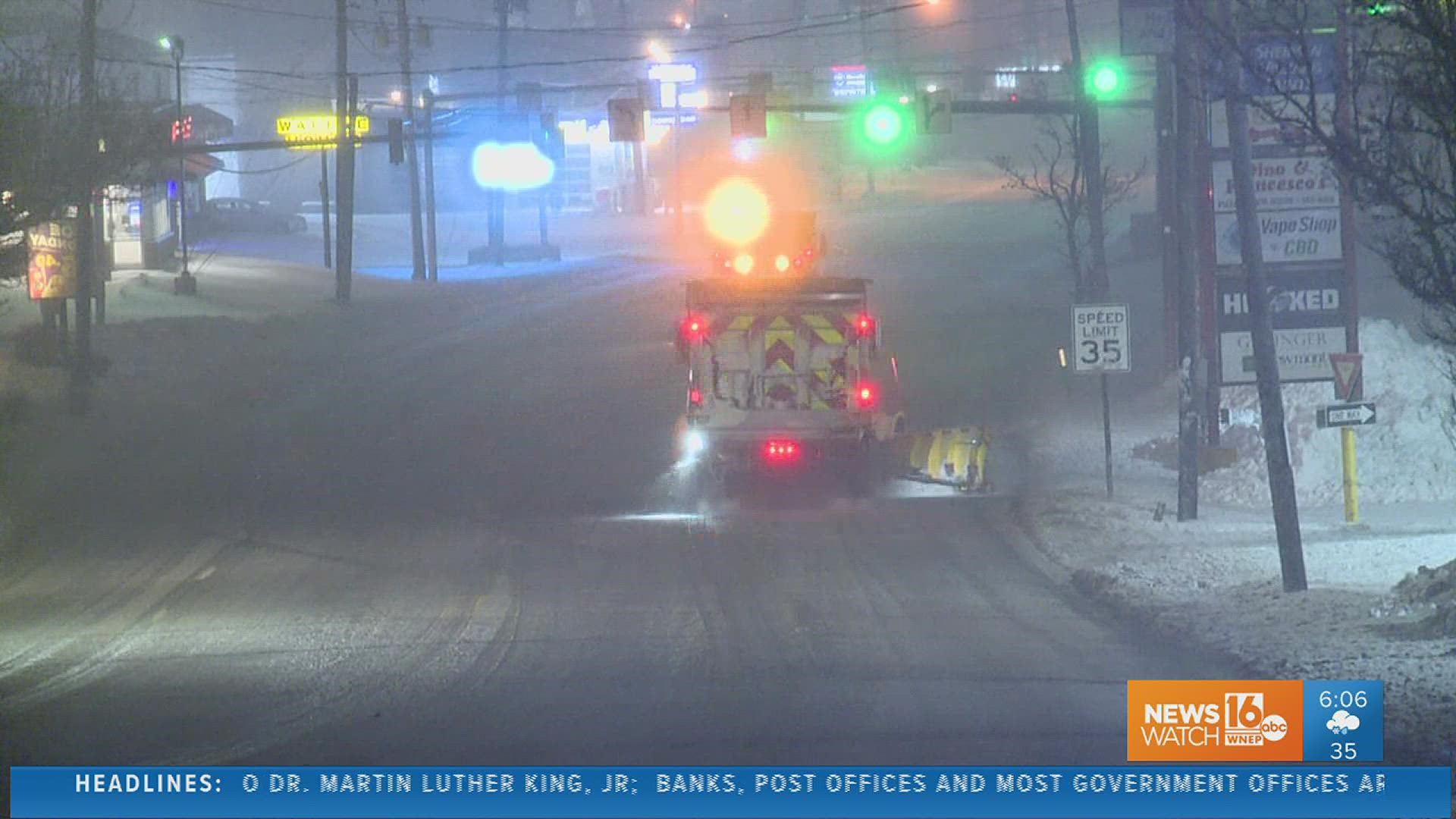 Plows were out early Monday morning clearing many roads and highways in Lackawanna County.