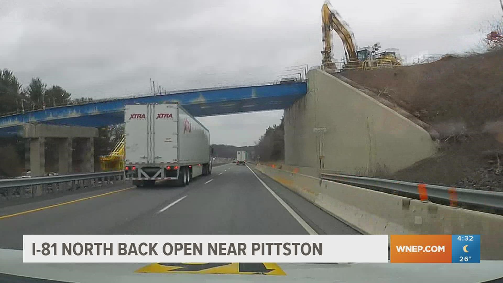 Northbound lanes of I-81 closed at 8 p.m. Tuesday, according to PennDOT.