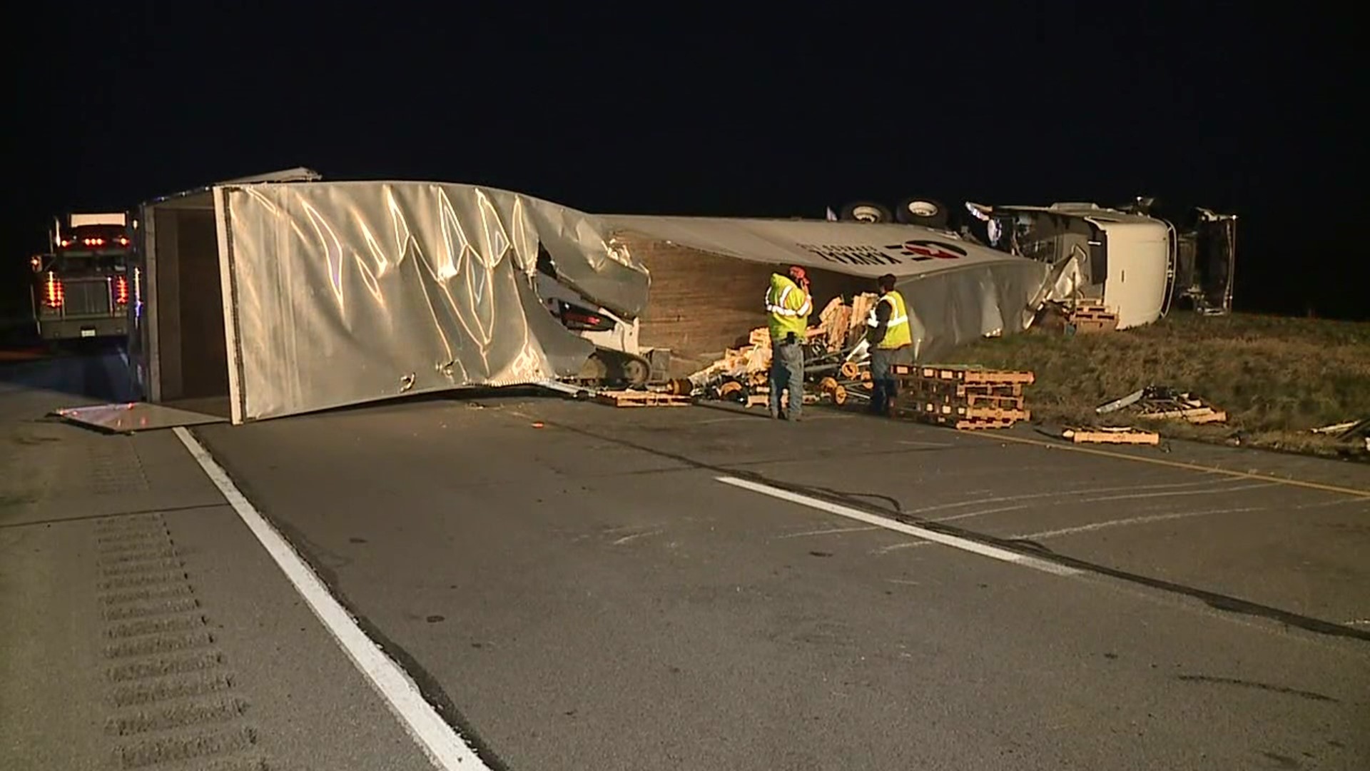 A tractor-trailer overturned in the westbound lanes between the Berwick/Lime Ridge exit and the Berwick exit.