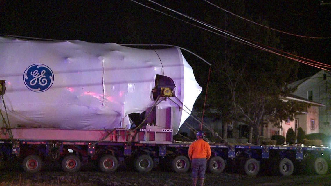Trailer Hauls Giant Turbine to Power Plant in Jessup