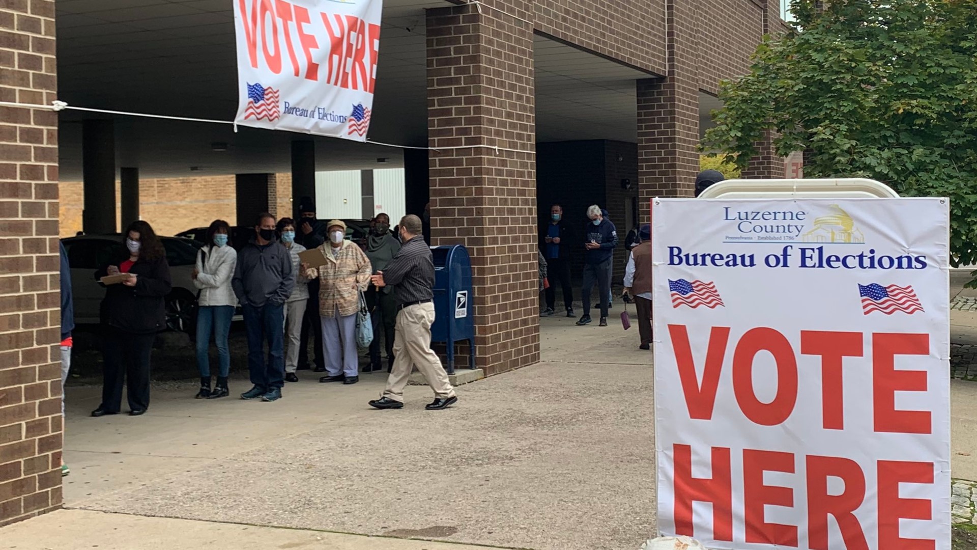 Dozens lined up to vote early at the Luzerne County Bureau of Elections at Penn Place in Wilkes-Barre.