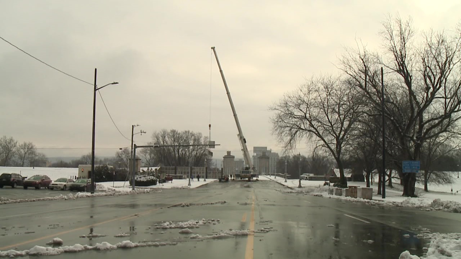 Crews shut down the bridge when heavy rain and melting snow caused the Susquehanna River to rise.
