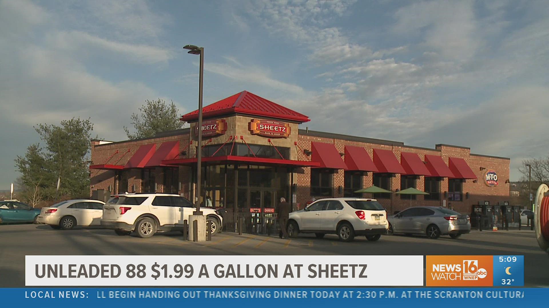 Unleaded 88 gas is available for $1.99 per gallon through Nov. 28 at Sheetz.