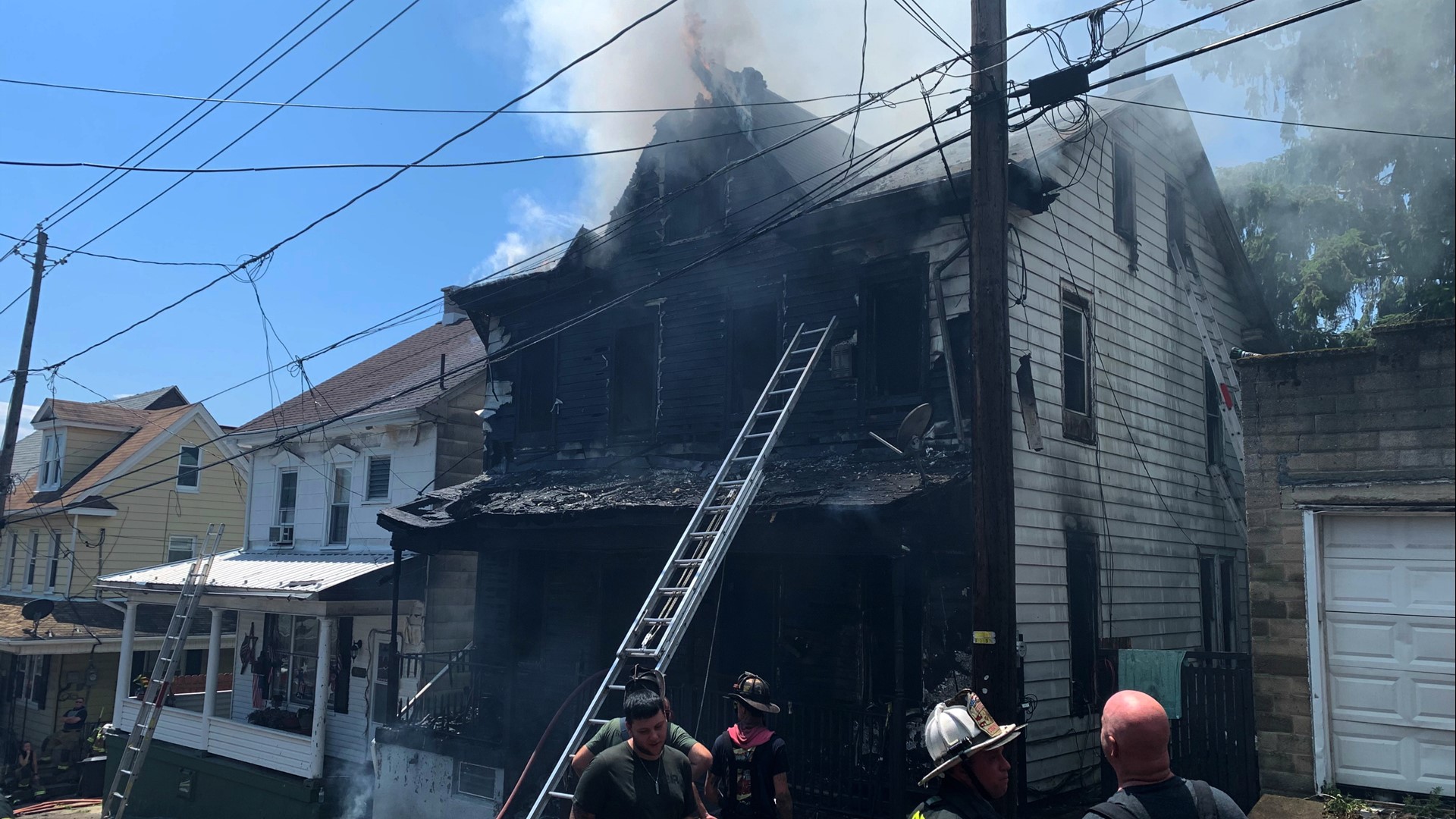 The fire broke out around 12:30 p.m. in the double-block home on North Shamokin Street.