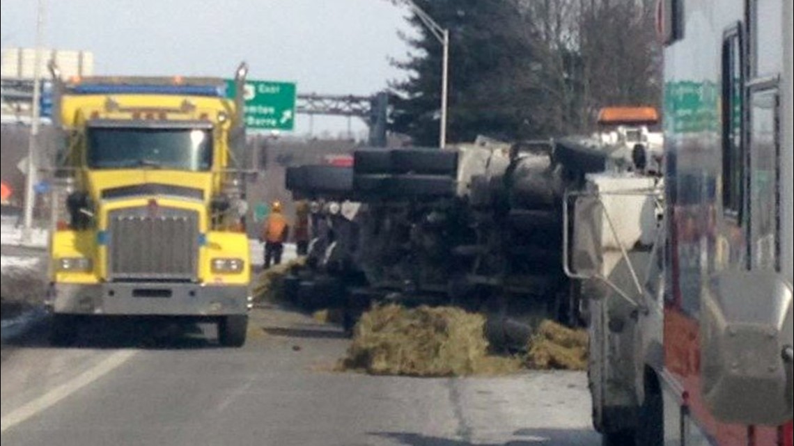 Hay Truck Crash Closes Highway Ramp