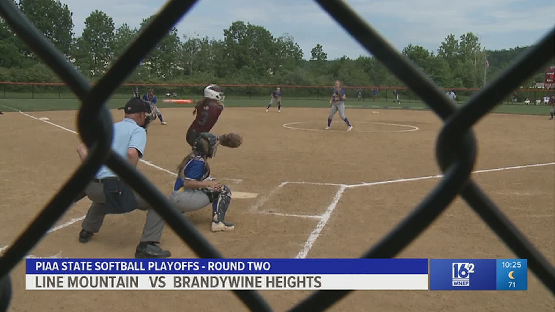 Line Mountain beat Brandywine Heights 4-0 in 8 innings in the State Softball Quarterfinals.
