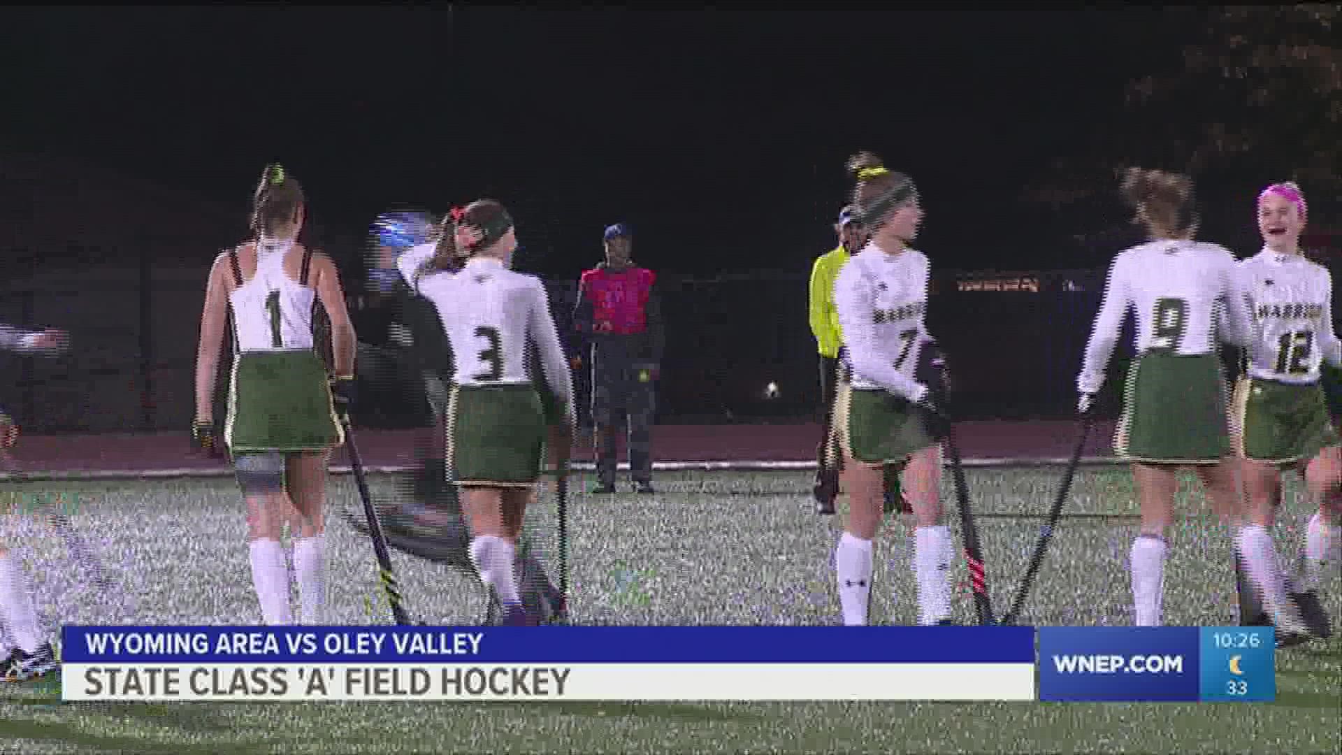 Wyoming Area and Oley Valley in the 'A' Field Hockey semi-finals, the winner to meet Wyoming Semimary in the Final.  Oley Valley won 2-0.