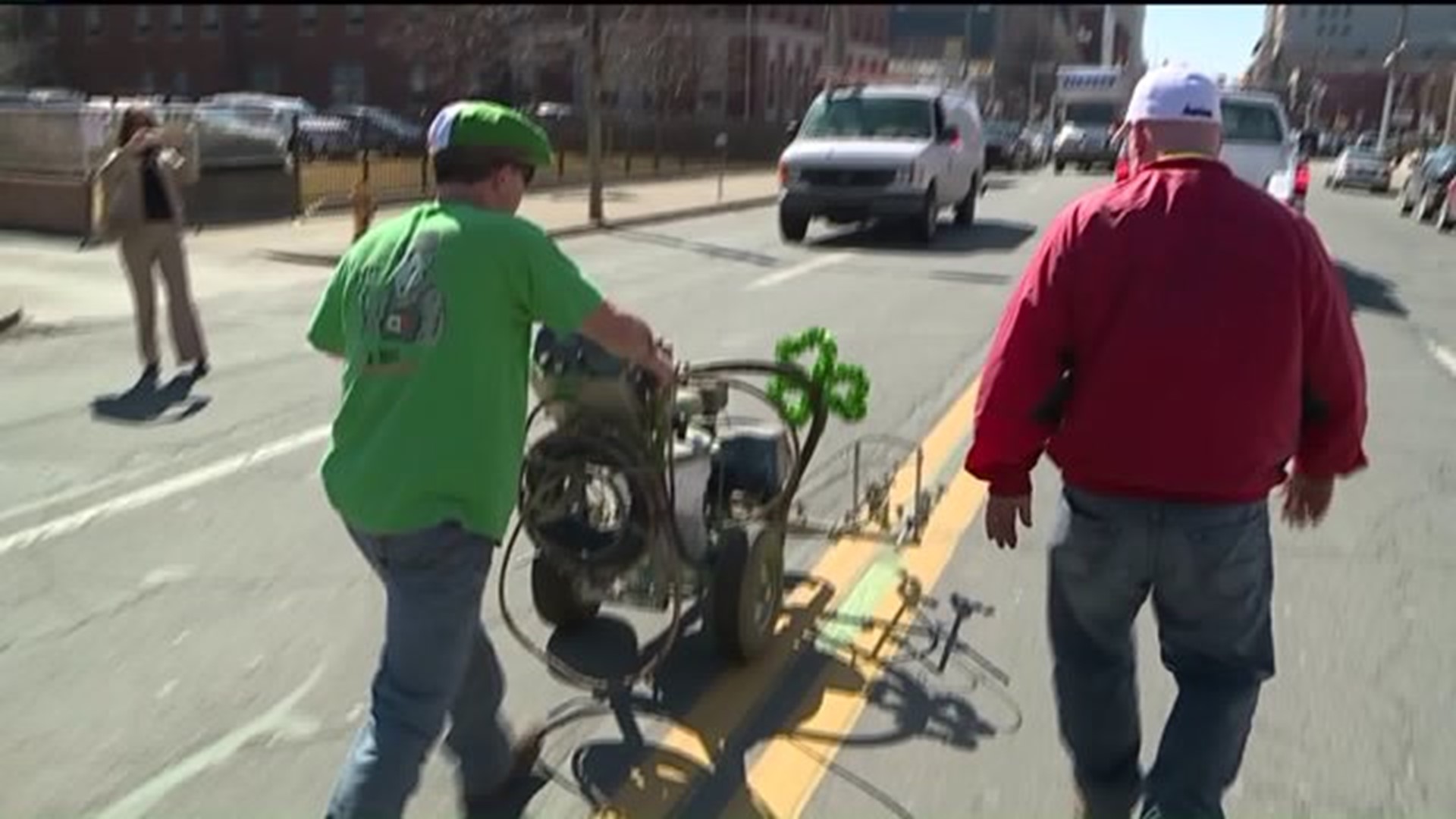 Green Lines Painted to Mark Scranton Parade Route