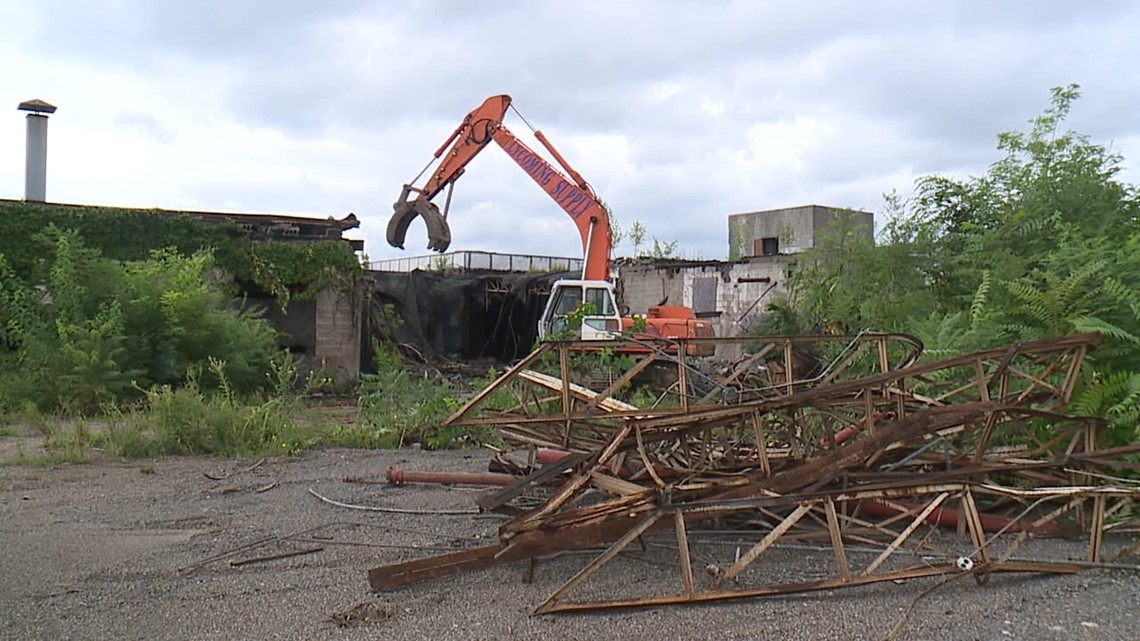 Old silk mill under demolition in WilkesBarre