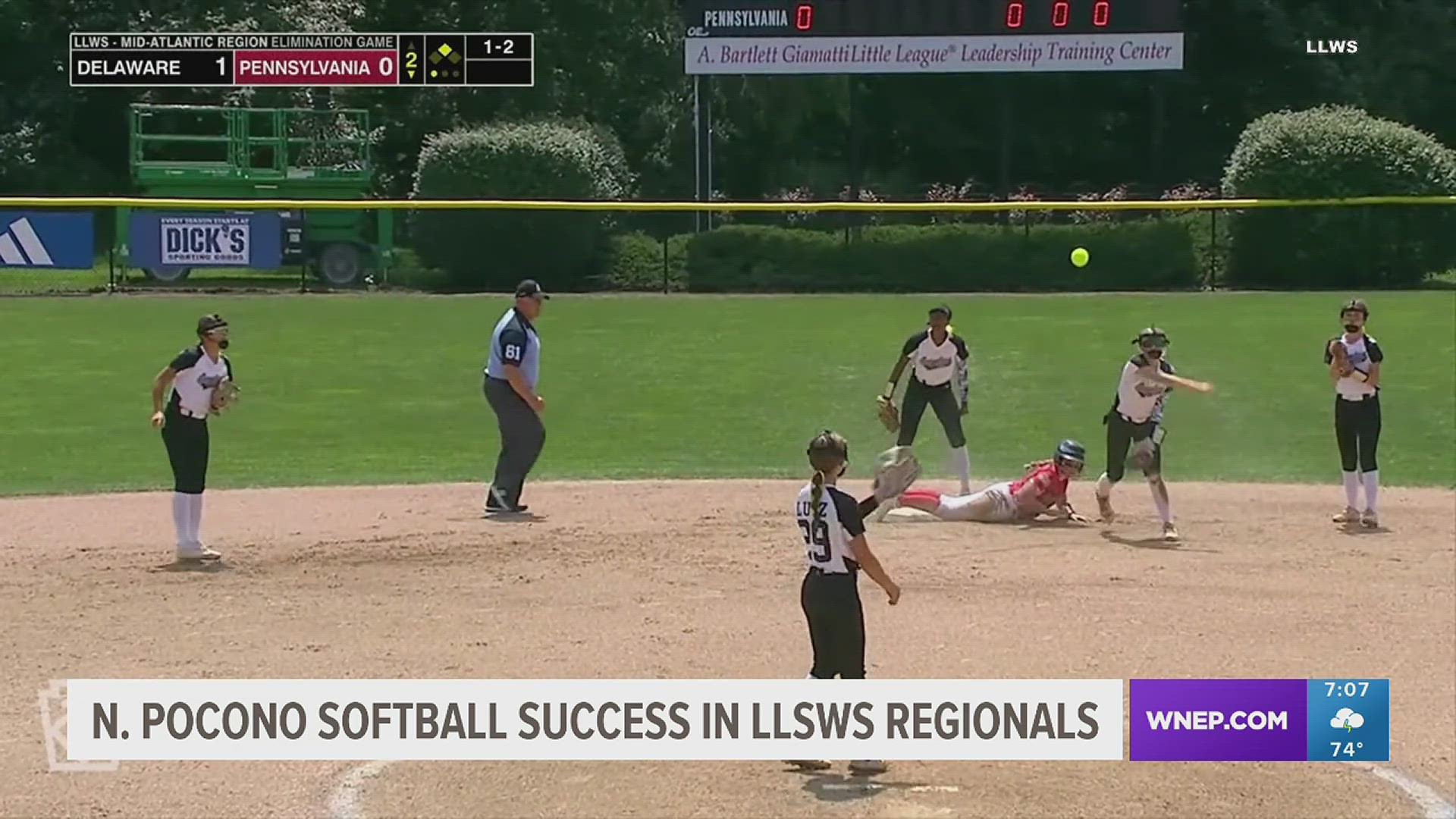 The team of 11 and 12 year old girls are playing in the regional tournament of the Little League Softball World Series in Bristol, Connecticut.