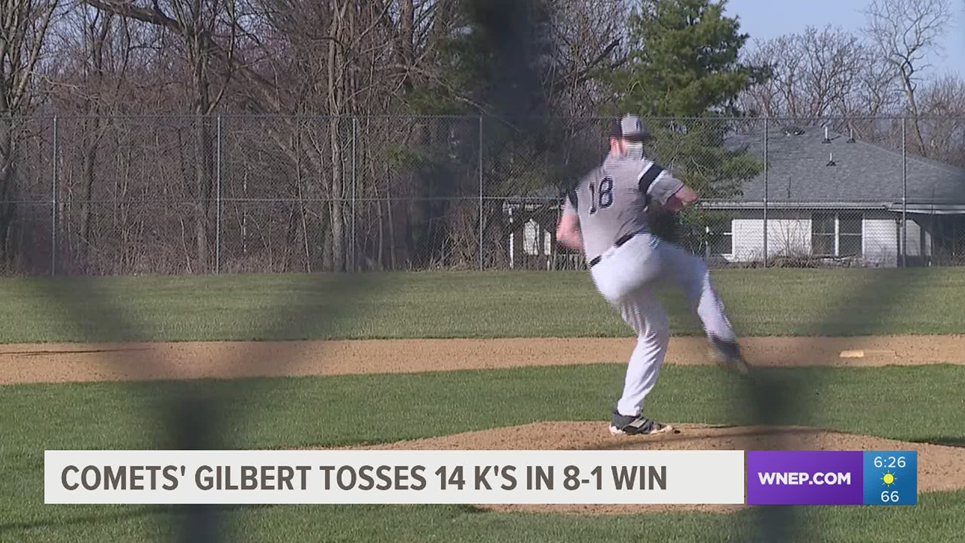 Lefty Scott Gilbert strikes out 14 in 5 innings in an 8-1 over Scranton Prep in HS baseball.