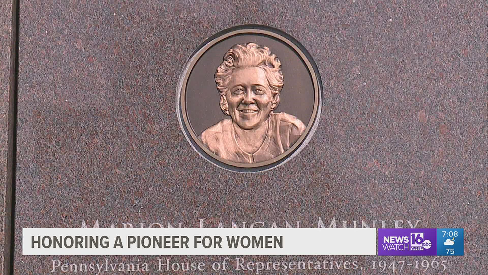 Marion Munley, one of the first women to be elected to the PA House of Representatives, is the first woman to be included in this monument.